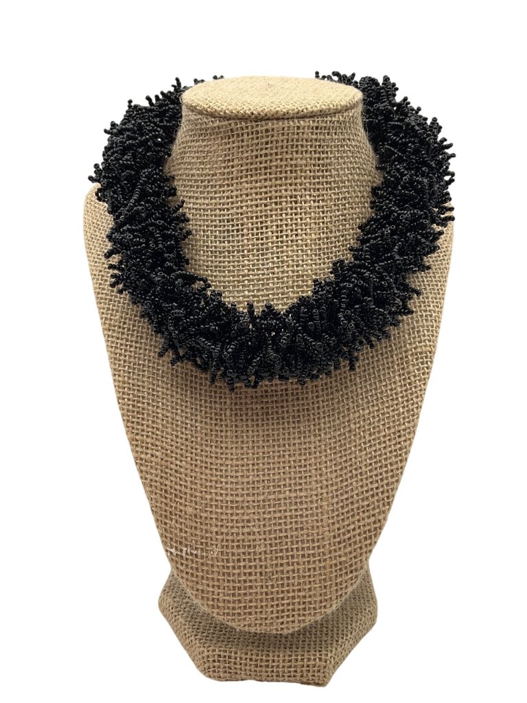 New Ntags Artisan Handmade Black Beaded Statement Necklace Chunky Cluster